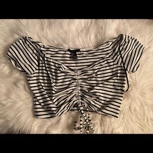 white and black stripped crop top